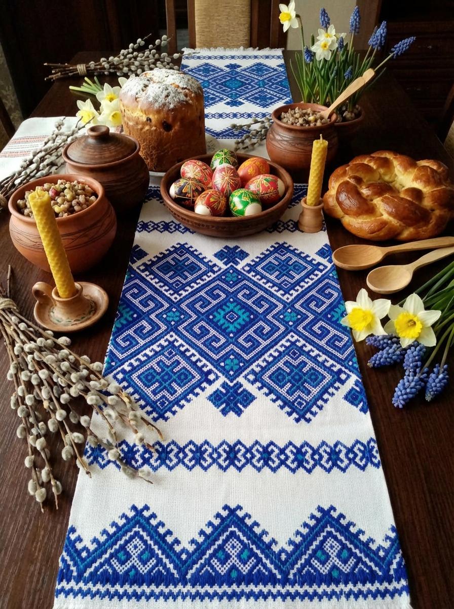 Blue Folk Runner, Traditional Embroidery, Wedding Blessing Cloth, Eco Gift Packaging, Plantable Card, Easter Basket Cover, Rushnyk Art