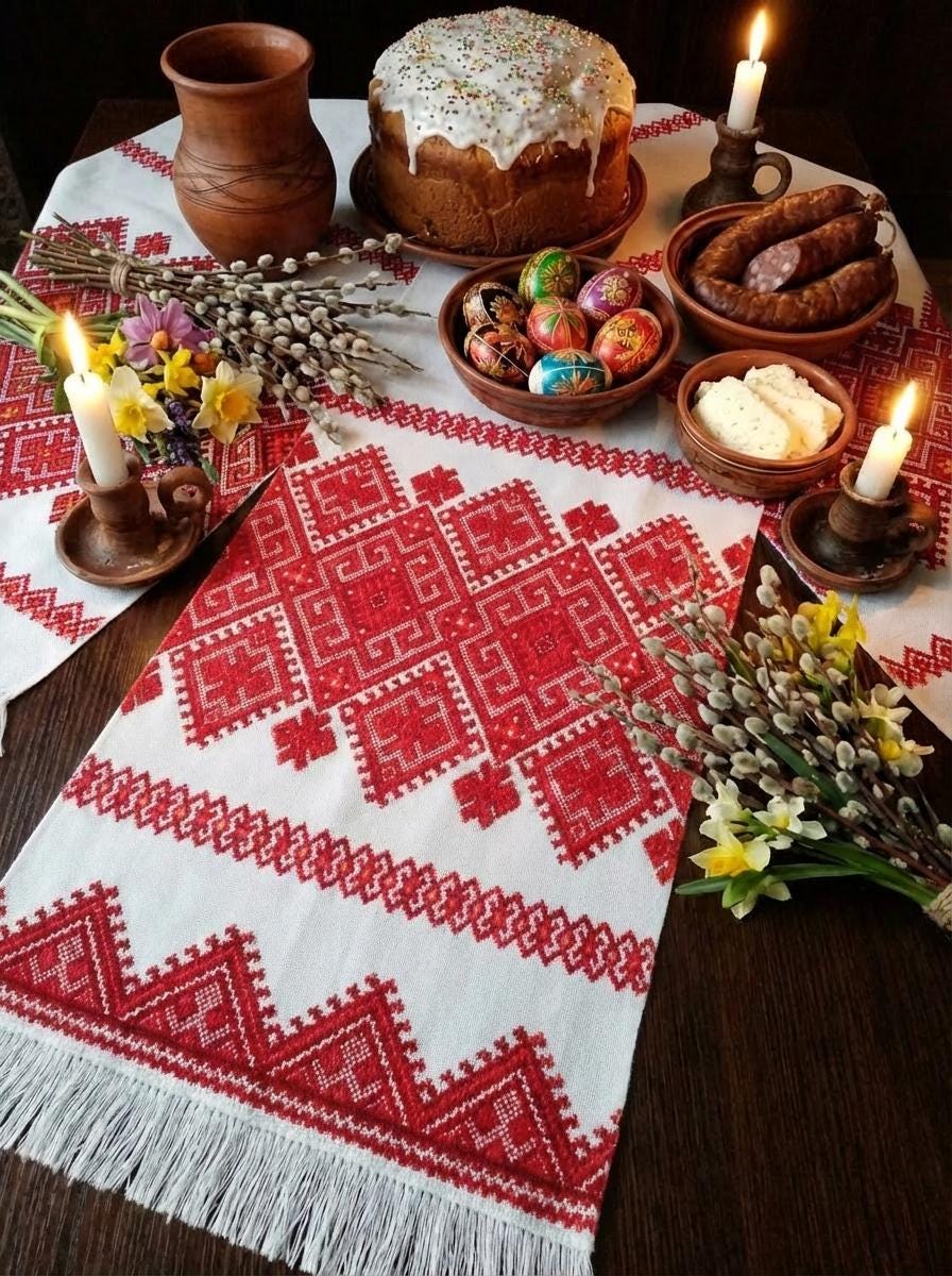 Red Embroidered Rushnyk, Ukrainian Wedding Cloth, Handfasting Towel, Geometric Table Runner, Ceremonial Art, Traditional Folk Gift, Cotton