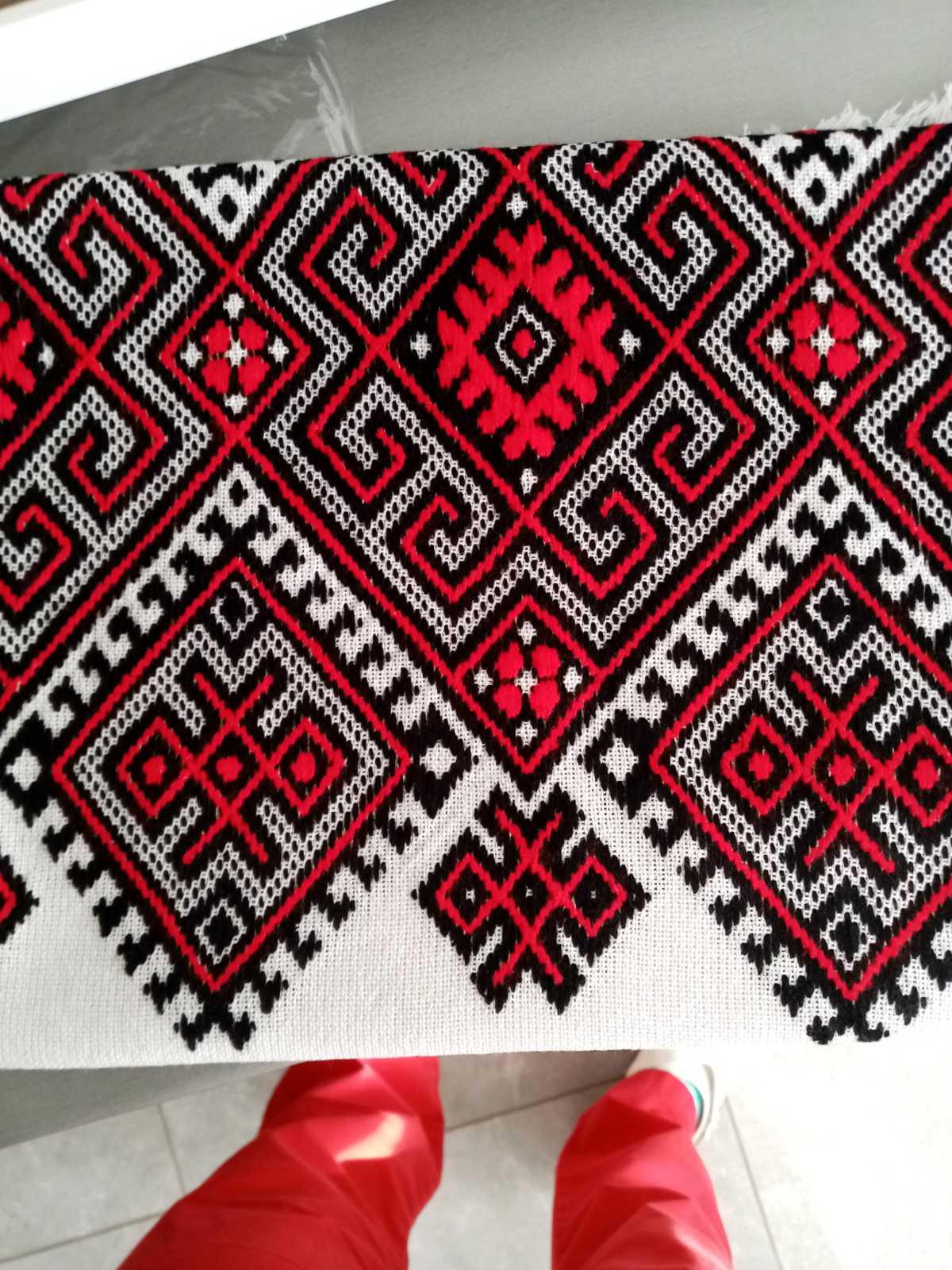 Red Embroidered Rushnyk, Ukrainian Wedding Cloth, Handfasting Towel, Geometric Table Runner, Ceremonial Art, Traditional Folk Gift, Cotton
