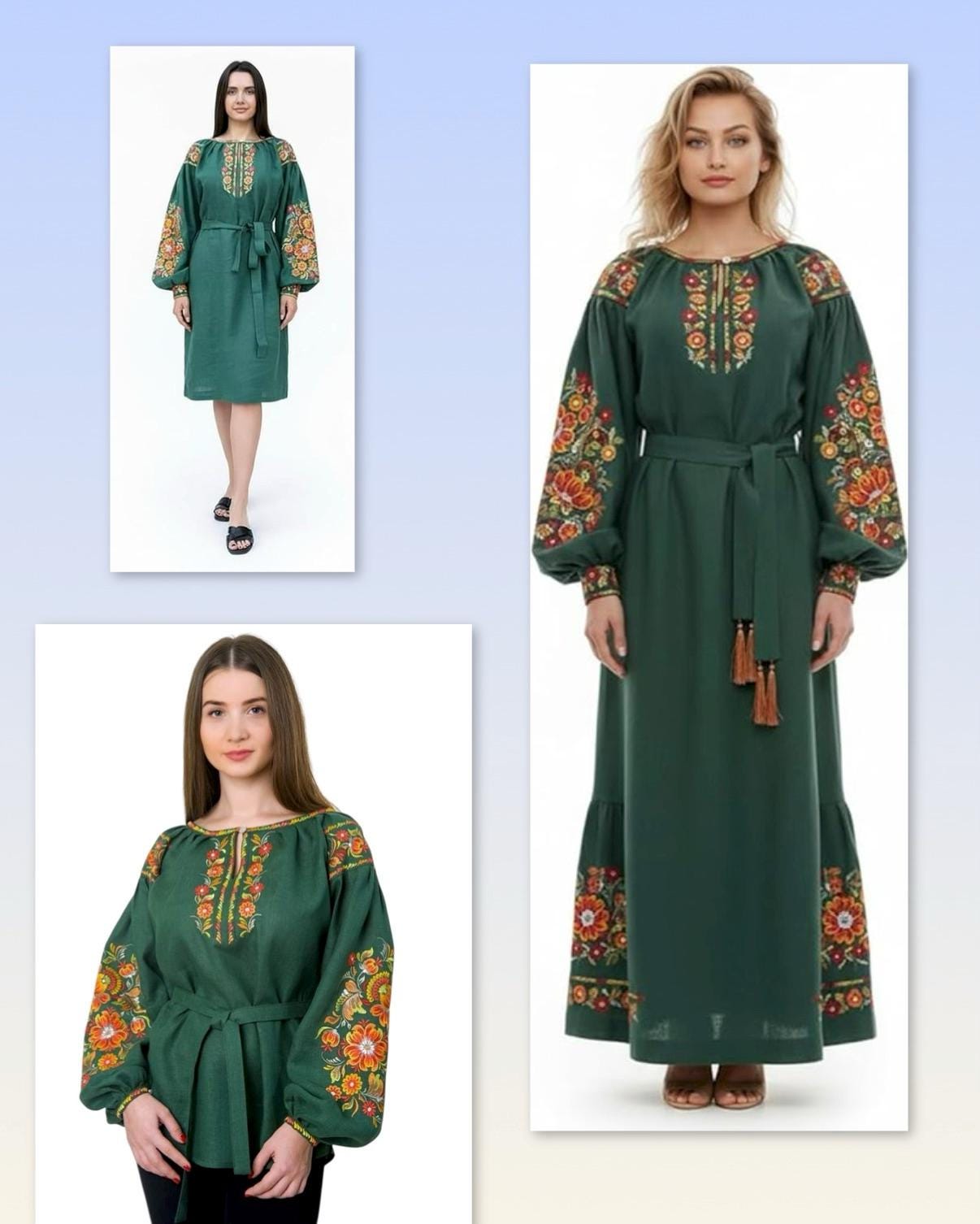 Emerald Green 100% Linen Blouse | Petrykivka Floral Embroidery | Ukrainian Vyshyvanka | Boho Folk Peasant Top | Eco Gift & Family Look