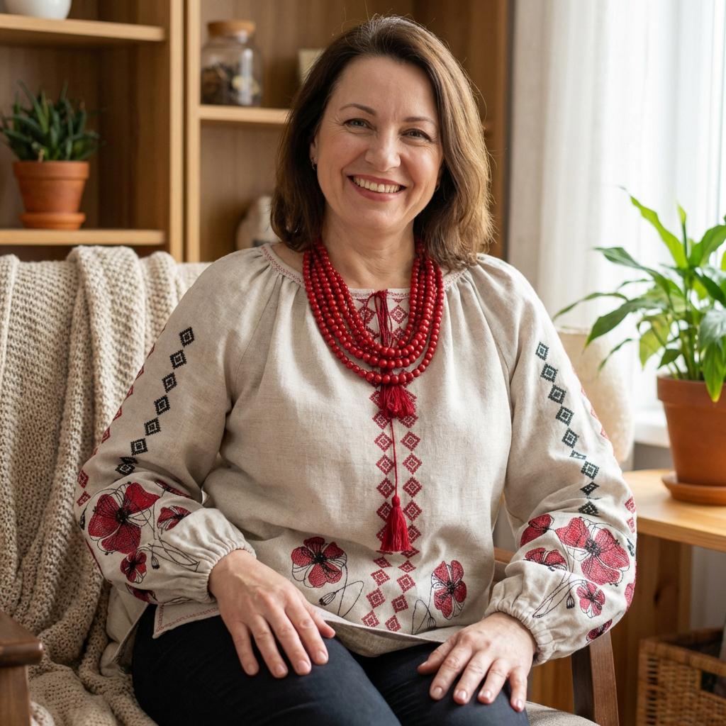 Boho Ethno Vyshyvanka – Gray Blouse with Red Poppies and Traditional Patterns
