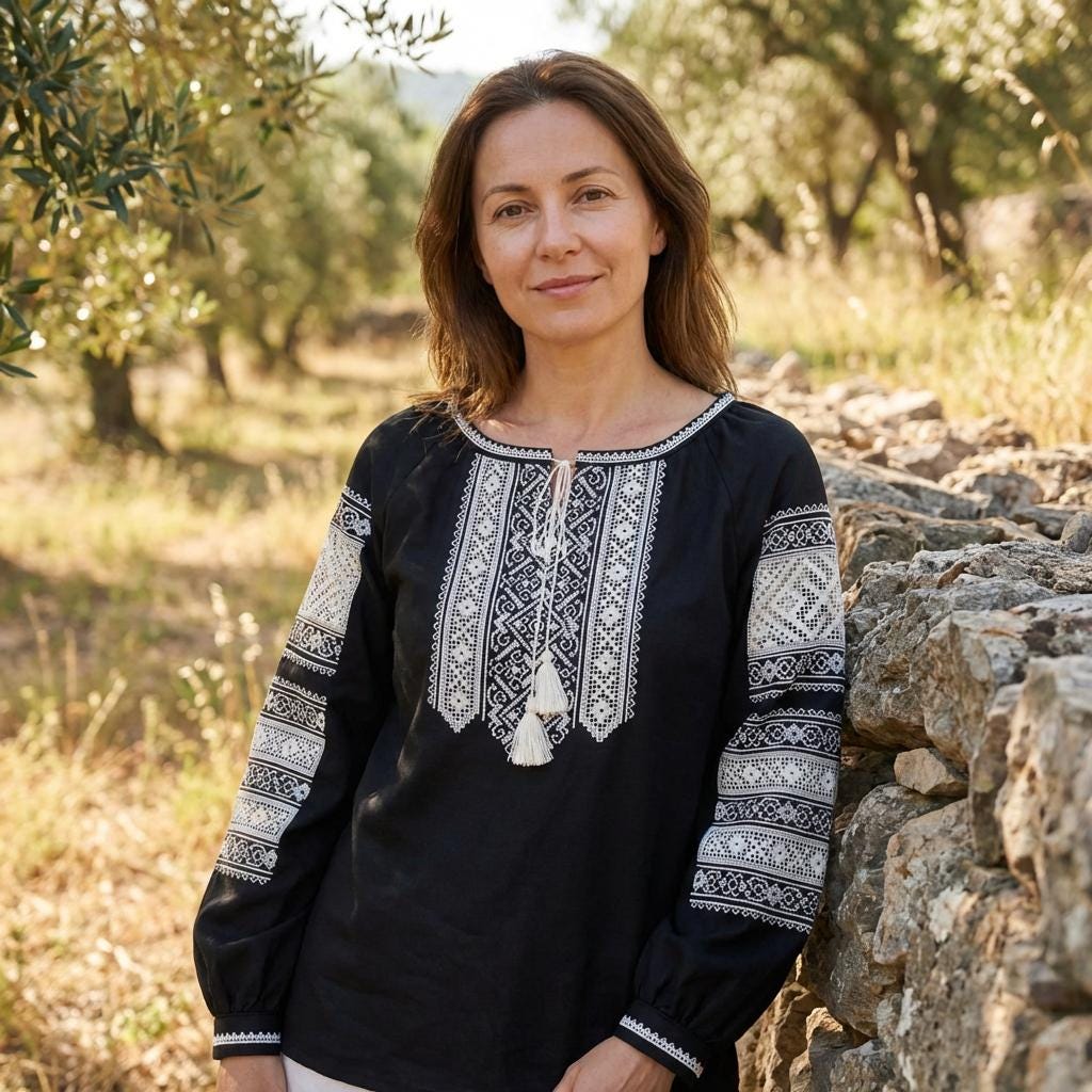 Black Ukrainian Vyshyvanka Blouse with Ivory Lace Embroidery | Ethnic Boho Folk Shirt | Handmade Artisan Top