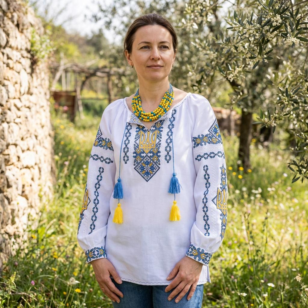 Handcrafted Patriotic Blouse, Ukraine Symbol Shirt, Yellow Blue Tassels, Modern Folk Top, Zero Waste Gift for Her, Wife, Mom, Artisan Made