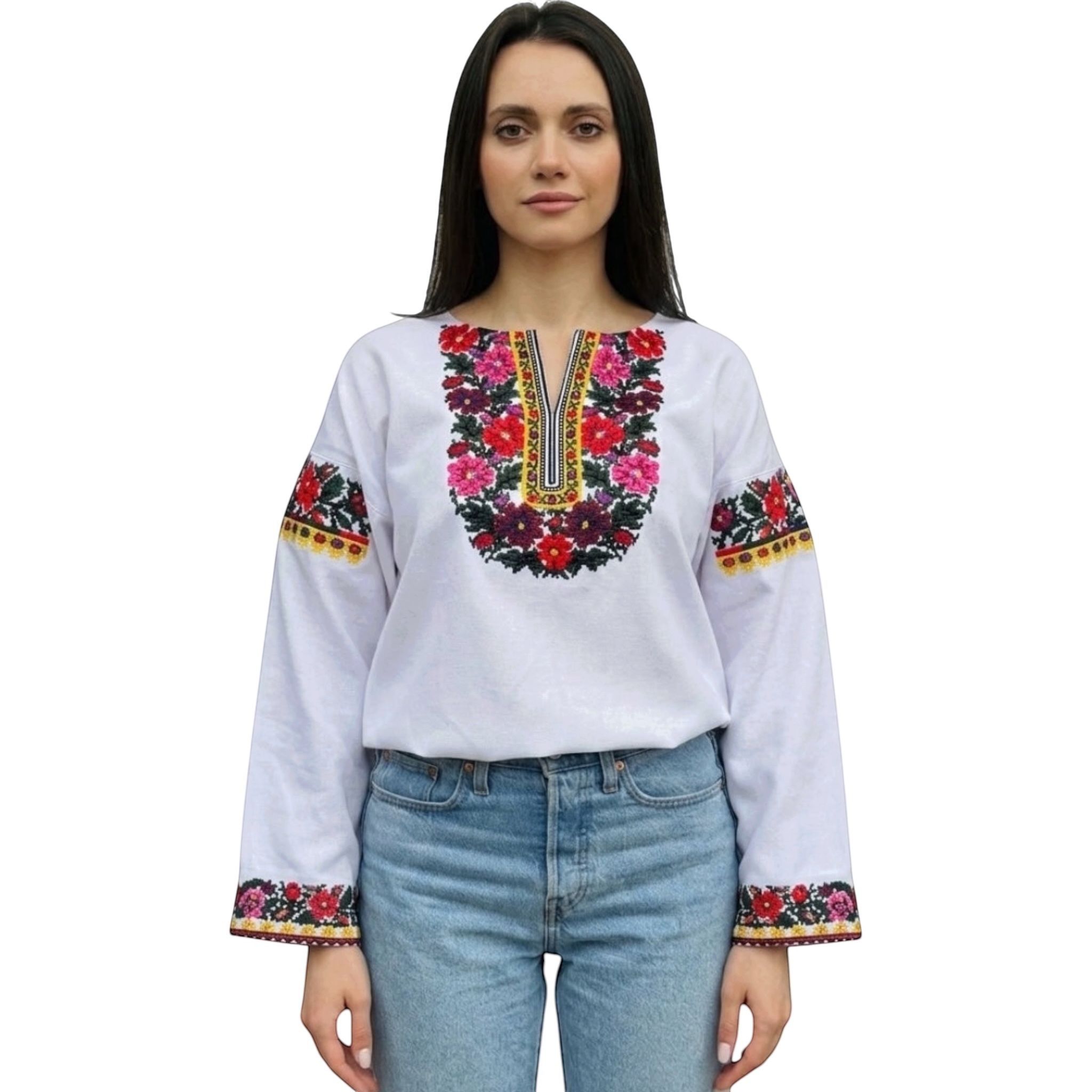 Ukrainian Embroidered Blouse | Bukovynian Floral Vyshyvanka | Handmade Homespun Fabric