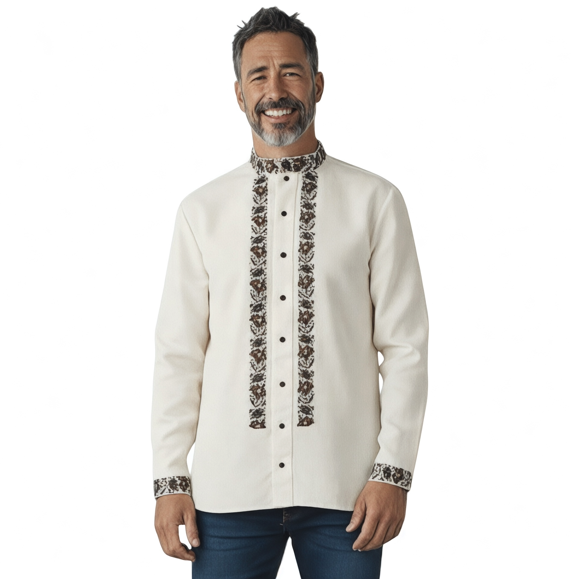 Men’s Ukrainian Embroidered Shirt | Beige Vyshyvanka | Traditional Podillia Pattern