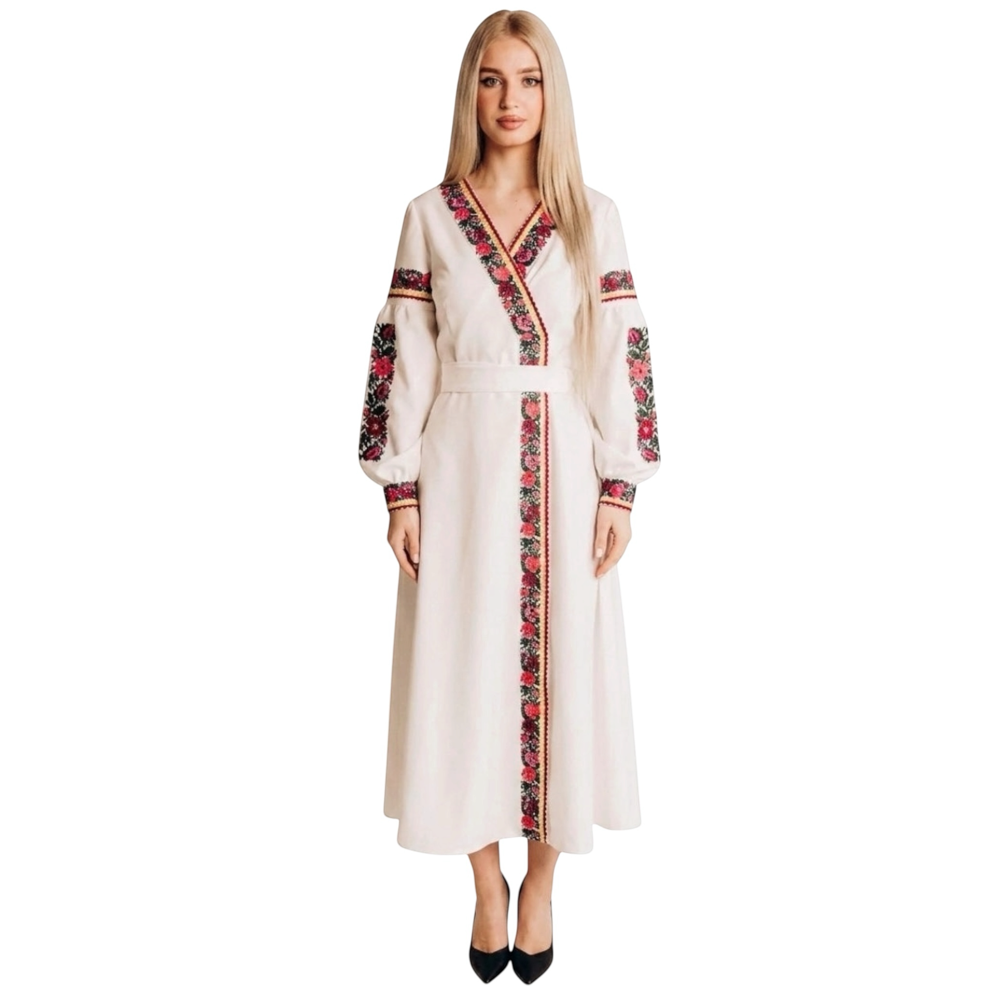 Ukrainian Embroidered Dress for Women | White Vyshyvanka with Bright Borshchiv Pattern | Wedding & Holiday Outfit