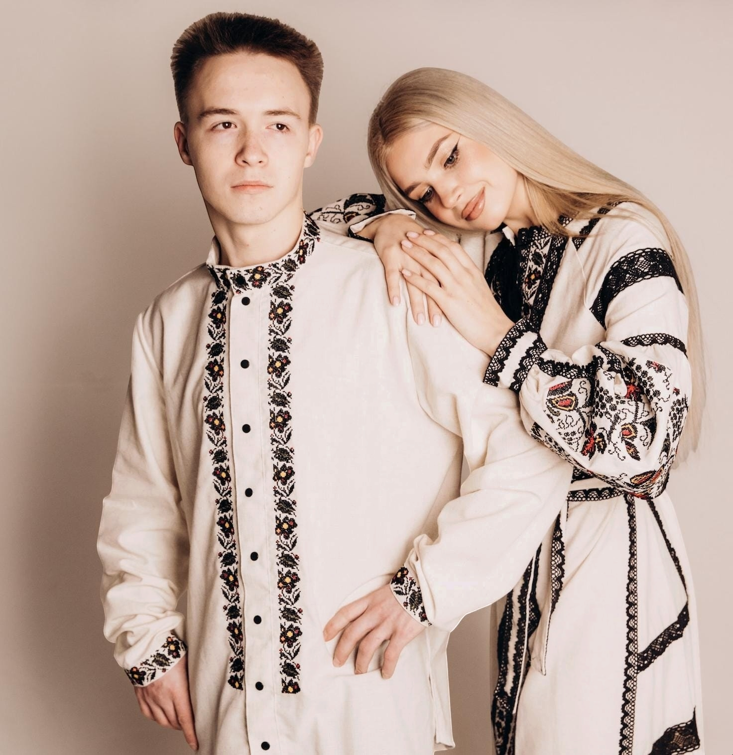 Men’s Ukrainian Embroidered Shirt | Beige Vyshyvanka | Traditional Podillia Pattern
