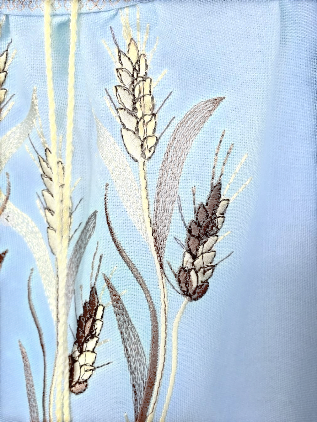 Custom Blue Linen Vyshyvanka – Bohemian Embroidered Blouse with Swallows and Wheat