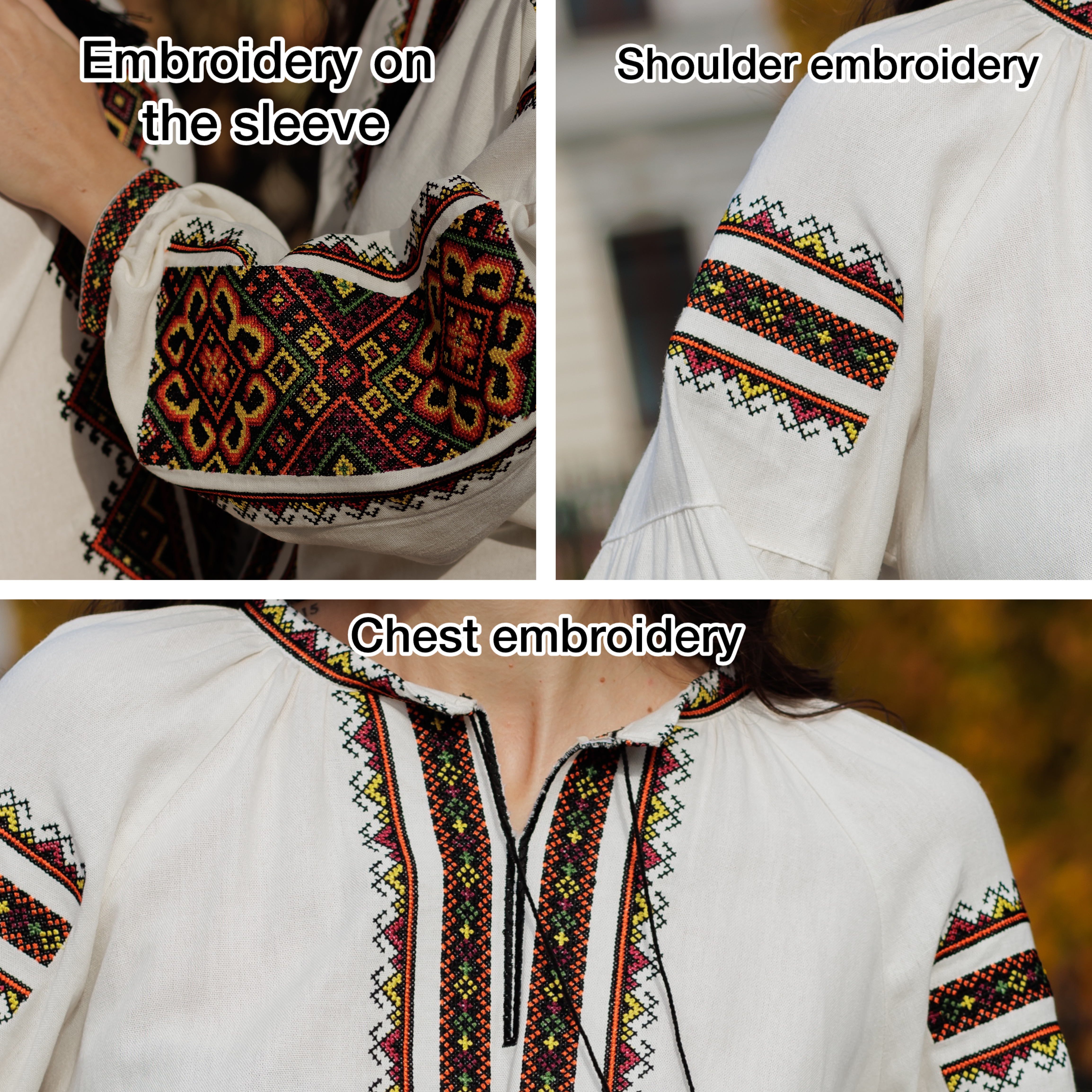 Matching Couple Outfit, Linen Blend Blouse, Geometric Vyshyvanka, Boho Folk Top