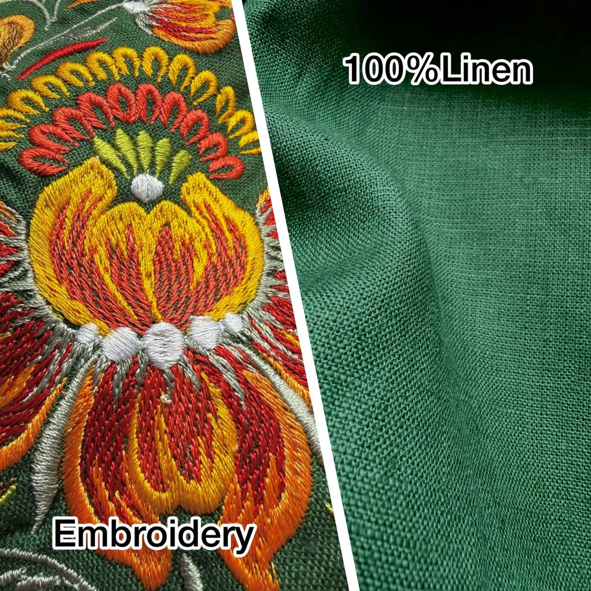 Green Vyshyvanka Dress with Petrykivka Floral Design